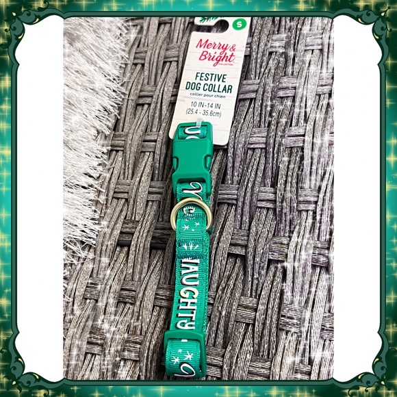 S Petsmart Winter Green Holiday Dog Collar Naughty Nice Gold Cat Christmas SMALL - Picture 2 of 8